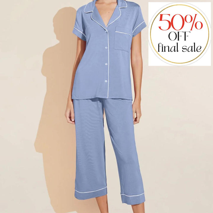 Eberjey Gisele TENCEL™ Modal Short Sleeve Cropped PJ Set-Loungewear-Eberjey-Faded Denim-Small-Anna Bella Fine Lingerie, Reveal Your Most Gorgeous Self!