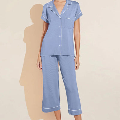 Eberjey Gisele TENCEL™ Modal Short Sleeve Cropped PJ Set-Loungewear-Eberjey-Faded Denim-Small-Anna Bella Fine Lingerie, Reveal Your Most Gorgeous Self!