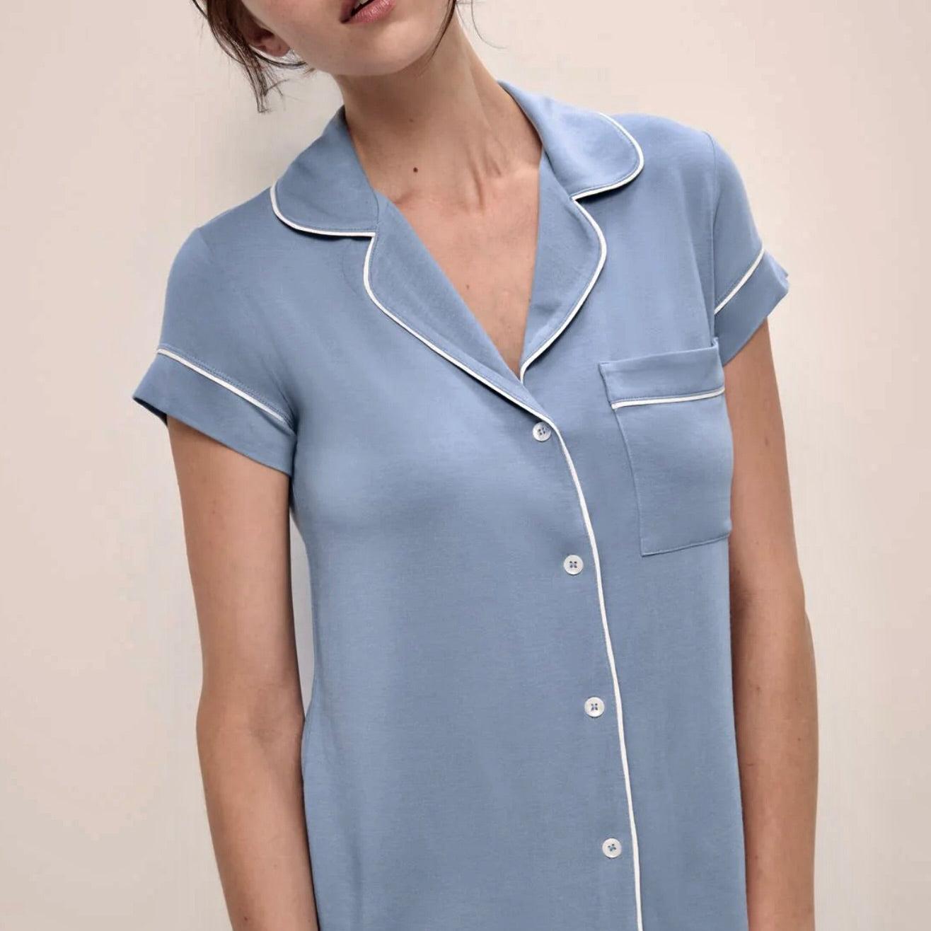 Eberjey Gisele TENCEL™ Modal Short Sleeve Cropped PJ Set-Loungewear-Eberjey-Faded Denim-Small-Anna Bella Fine Lingerie, Reveal Your Most Gorgeous Self!