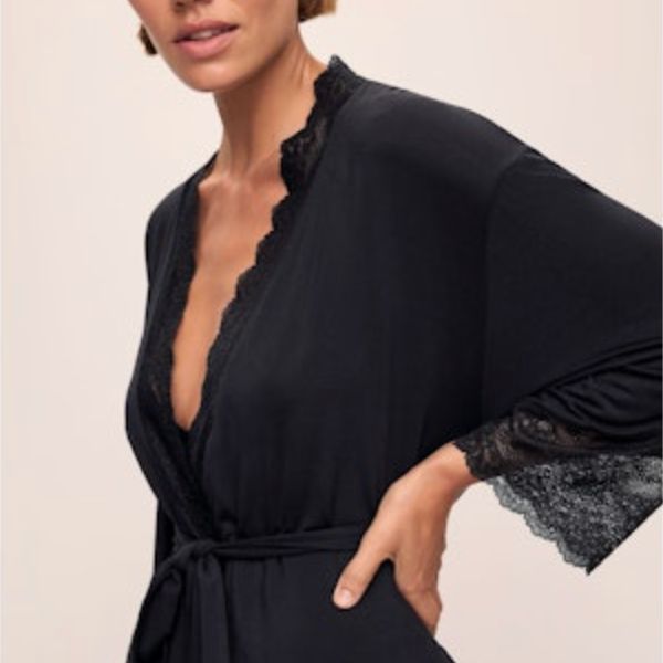Eberjey Lara Short Robe R4030 in Black-Robes-Eberjey-Black-XSmall-Anna Bella Fine Lingerie, Reveal Your Most Gorgeous Self!
