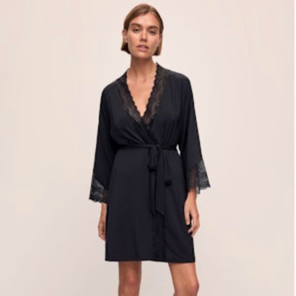 Eberjey Lara Short Robe R4030 in Black-Robes-Eberjey-Black-XSmall-Anna Bella Fine Lingerie, Reveal Your Most Gorgeous Self!