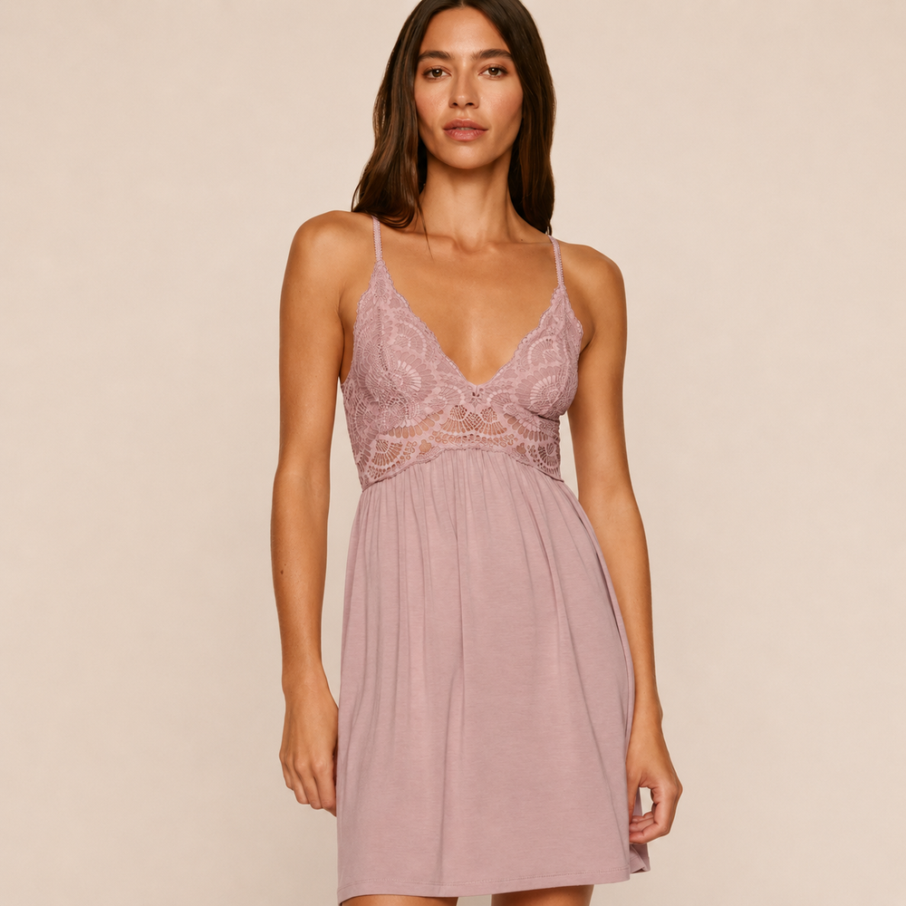 Eberjey Mariana Chemise S1710 in Woodrose-Sleepwear-Eberjey-Woodrose-XSmall-Anna Bella Fine Lingerie, Reveal Your Most Gorgeous Self!