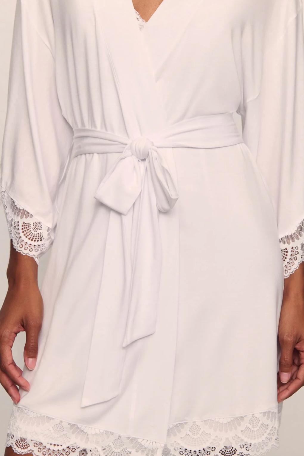 Eberjey Mariana Kimono Robe in White R1710KN-Robes-Eberjey-White-Small-Anna Bella Fine Lingerie, Reveal Your Most Gorgeous Self!