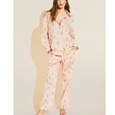 Eberjey Organic Sandwashed Cotton Long PJ Set PJ2026-Loungewear-Eberjey-Animal Spot Rose Cloud-XSmall-Anna Bella Fine Lingerie, Reveal Your Most Gorgeous Self!