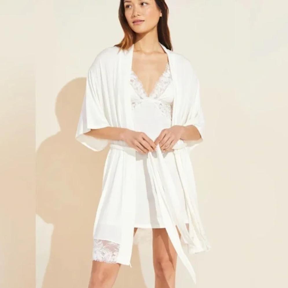 Eberjey Rosalia Robe in Ivory R1974-Robes-Eberjey-Ivory-XSmall-Anna Bella Fine Lingerie, Reveal Your Most Gorgeous Self!