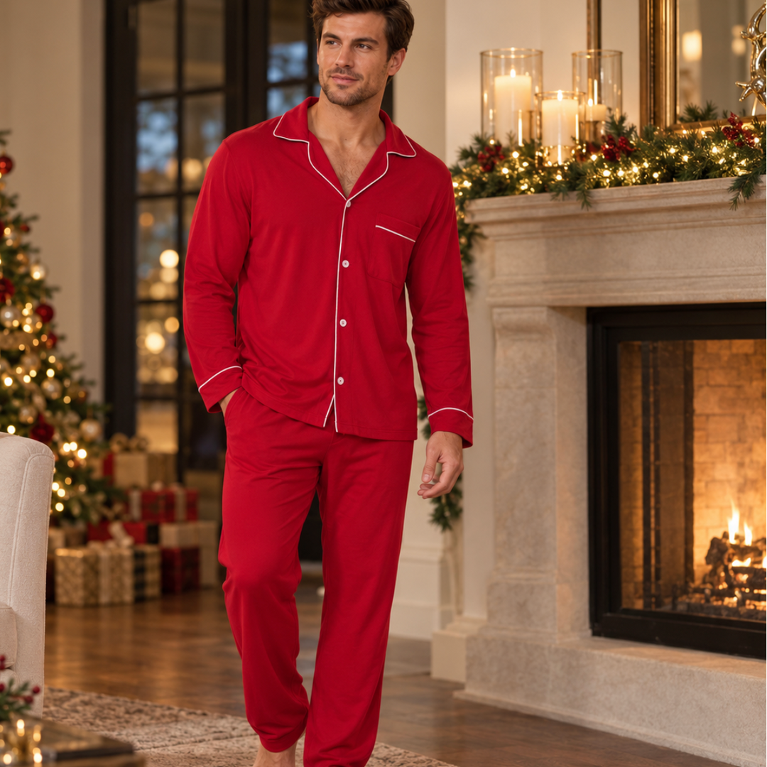 Eberjey William Mens PJ Set in Holly Red PJ1018-Mens-Eberjey-Holly Red-Medium-Anna Bella Fine Lingerie, Reveal Your Most Gorgeous Self!