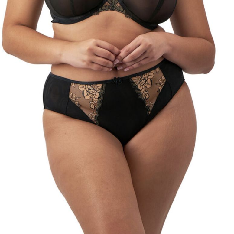Elomi Teagan High Leg Brief in Black Almond EL302653-Panties-Elomi-Black/Almond-XLarge-Anna Bella Fine Lingerie, Reveal Your Most Gorgeous Self!
