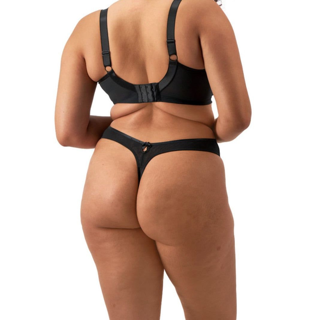 Elomi Teagan Thong in Black Almond EL302670-Panties-Elomi-Black/Almond-Small-Anna Bella Fine Lingerie, Reveal Your Most Gorgeous Self!