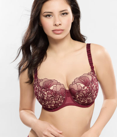 Empreinte Agathe Underwired Low-Necked Bra in Amarante 08204-Bras-Empreinte-Amarante-30-E-Anna Bella Fine Lingerie, Reveal Your Most Gorgeous Self!