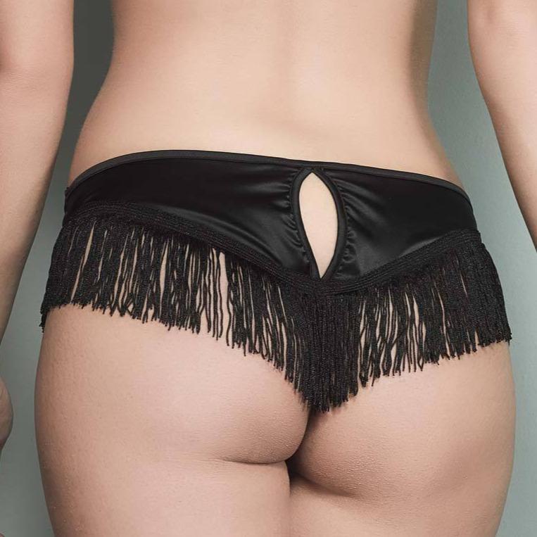 Escora Sophie Panty with Fringe Ouvert 3240-Seduction-Escora-Black-XSmall (36)-Anna Bella Fine Lingerie, Reveal Your Most Gorgeous Self!