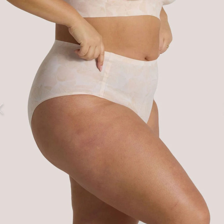 Evelyn &amp; Bobbie High Waisted Retro Bikini-Panties-Evelyn &amp; Bobbie-Champagne Ginkgo-Fits 0-14-Anna Bella Fine Lingerie, Reveal Your Most Gorgeous Self!