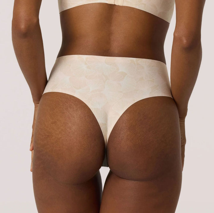 Evelyn &amp; Bobbie High Waisted Thong-Panties-Evelyn &amp; Bobbie-Champagne Ginkgo-Fits 0-14-Anna Bella Fine Lingerie, Reveal Your Most Gorgeous Self!