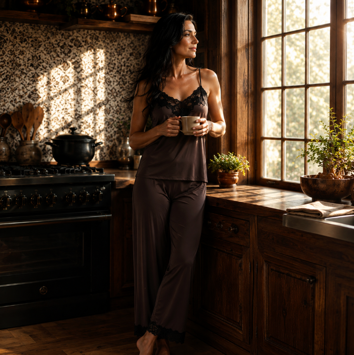 Natori Enchant Cami Pant Set V76312 in Espresso