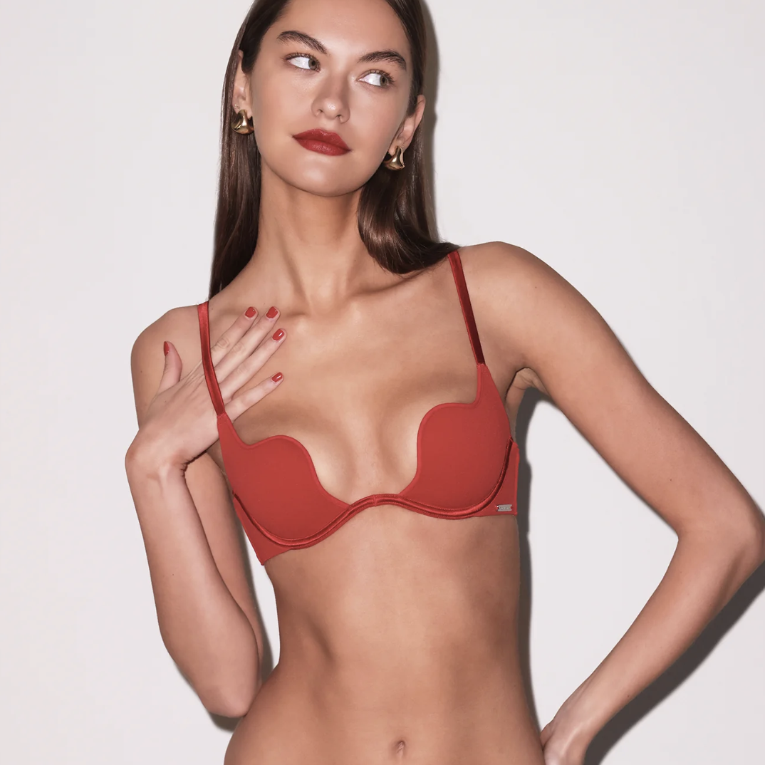 Fleur Du Mal Le Stretch Micro U-Plunge Bra in Red BR0441-Bras-Fleur Du Mal-Red-32-D-Anna Bella Fine Lingerie, Reveal Your Most Gorgeous Self!