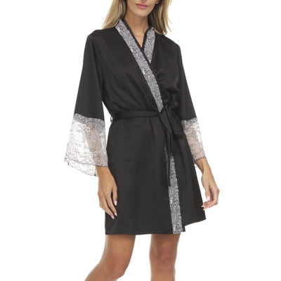 Flora Nikrooz Angelique Wrap in Black Q81370-Robes-Flora Nikrooz-Black-XSmall/Small-Anna Bella Fine Lingerie, Reveal Your Most Gorgeous Self!