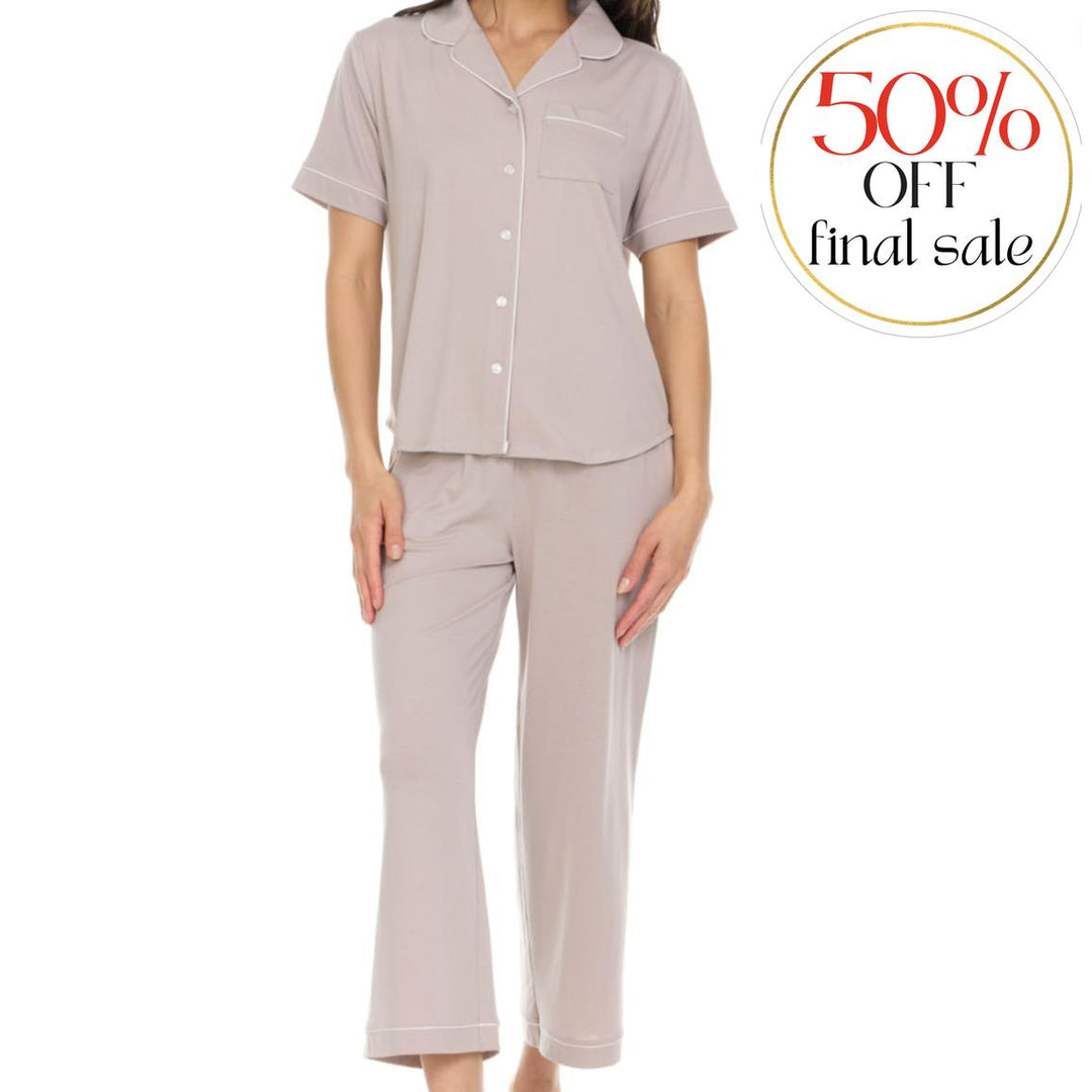 Flora Nikrooz Annie Capri PJ Set T90416 in Sandstone-Loungewear-Flora Nikrooz-Sandstone-Small-Anna Bella Fine Lingerie, Reveal Your Most Gorgeous Self!