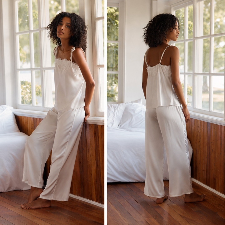 Flora Nikrooz Celeste Stretch Cami Pant Set Q81634 in Ivory-Sleepwear-Flora Nikrooz-Ivory-XSmall-Anna Bella Fine Lingerie, Reveal Your Most Gorgeous Self!