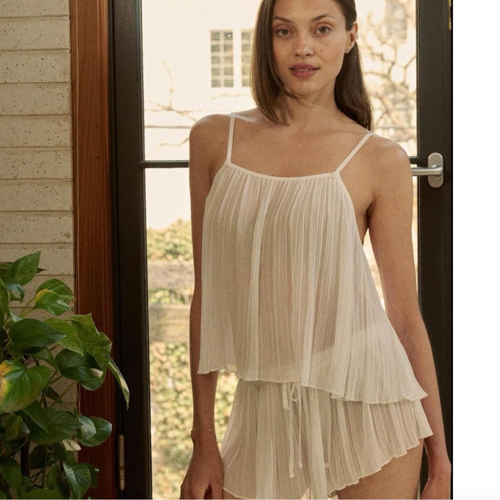 Flora Nikrooz Karina Pleated Chiffon Cami Set Q81623 in Ivory-Sleepwear-Flora Nikrooz-Ivory-XSmall-Anna Bella Fine Lingerie, Reveal Your Most Gorgeous Self!