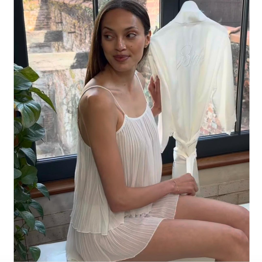Flora Nikrooz Karina Pleated Chiffon Cami Set Q81623 in Ivory-Sleepwear-Flora Nikrooz-Ivory-XSmall-Anna Bella Fine Lingerie, Reveal Your Most Gorgeous Self!