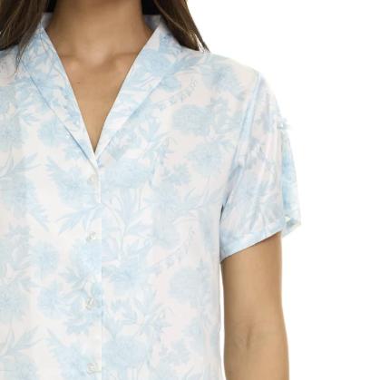 Flora Nikrooz Odessa Short Pajama Set Q81613-Sleepwear-Flora Nikrooz-Blue/White Print-XSmall-Anna Bella Fine Lingerie, Reveal Your Most Gorgeous Self!
