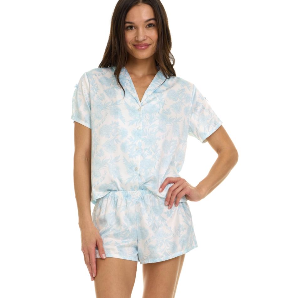 Flora Nikrooz Odessa Short Pajama Set Q81613-Sleepwear-Flora Nikrooz-Blue/White Print-XSmall-Anna Bella Fine Lingerie, Reveal Your Most Gorgeous Self!