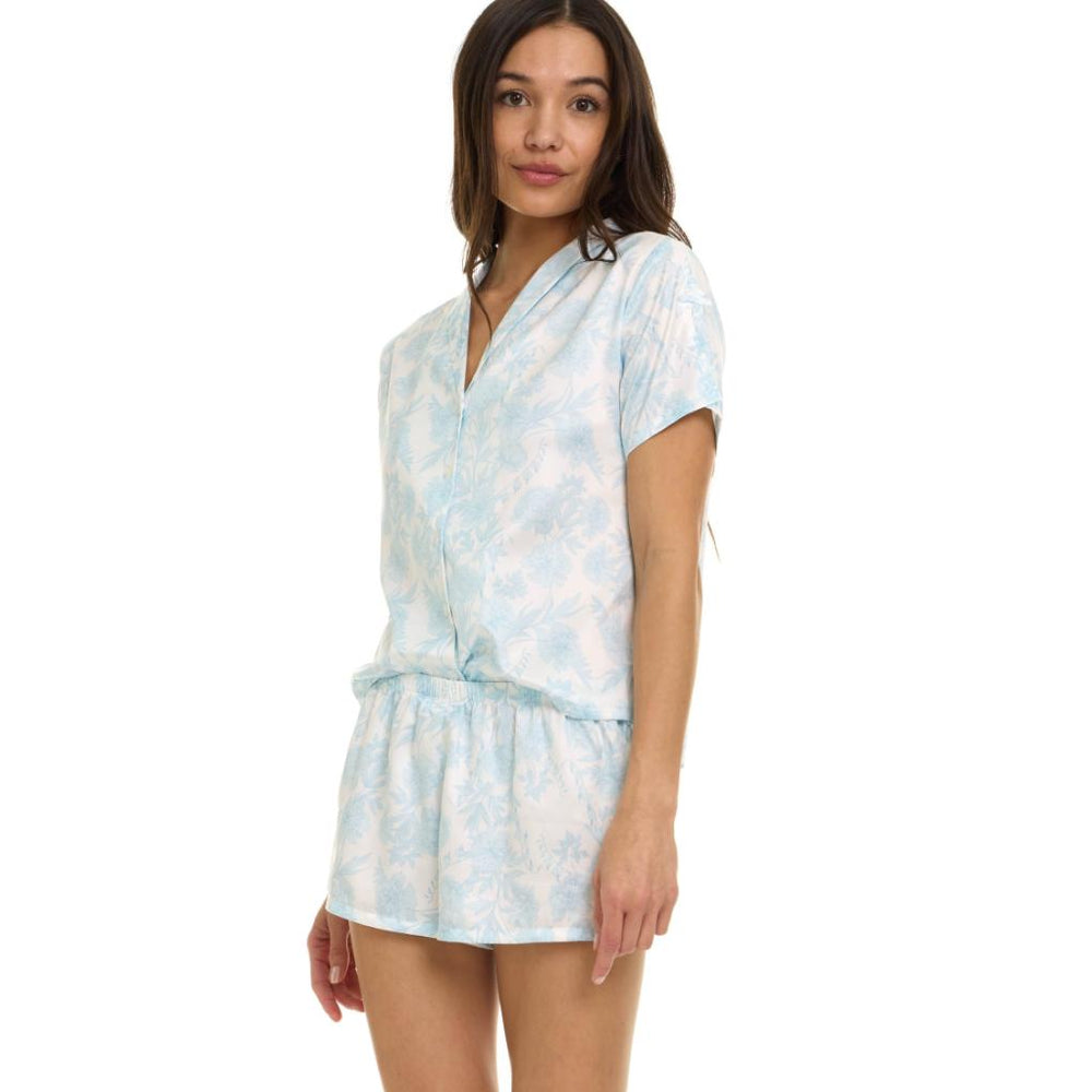 Flora Nikrooz Odessa Short Pajama Set Q81613-Sleepwear-Flora Nikrooz-Blue/White Print-XSmall-Anna Bella Fine Lingerie, Reveal Your Most Gorgeous Self!