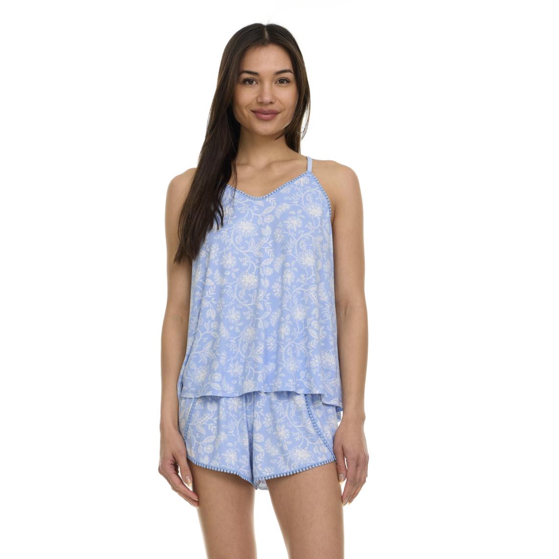 Flora Nikrooz Petunia Cami Short Set Q81318 in Periwinkle-Loungewear-Flora Nikrooz-Periwinkle-XSmall-Anna Bella Fine Lingerie, Reveal Your Most Gorgeous Self!