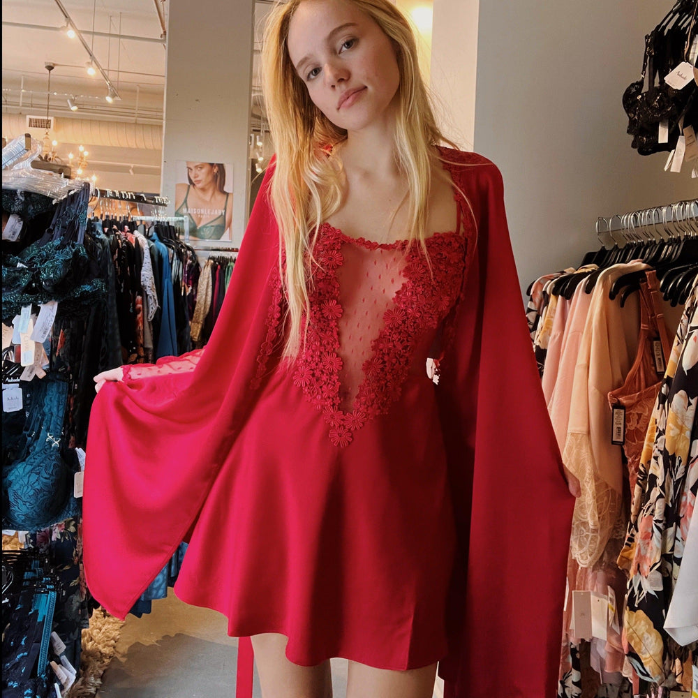 Flora Nikrooz Showstopper Chemise 8060 in Apple-Loungewear-Flora Nikrooz-Apple-XSmall-Anna Bella Fine Lingerie, Reveal Your Most Gorgeous Self!