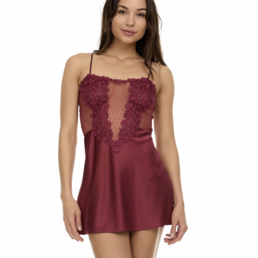 Flora Nikrooz Showstopper Chemise 8060 in Wine-Loungewear-Flora Nikrooz-Wine-XSmall-Anna Bella Fine Lingerie, Reveal Your Most Gorgeous Self!