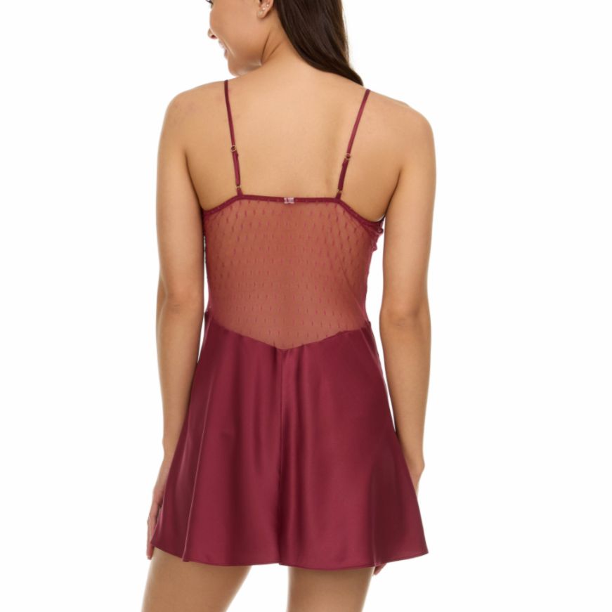 Flora Nikrooz Showstopper Chemise 8060 in Wine-Loungewear-Flora Nikrooz-Wine-XSmall-Anna Bella Fine Lingerie, Reveal Your Most Gorgeous Self!