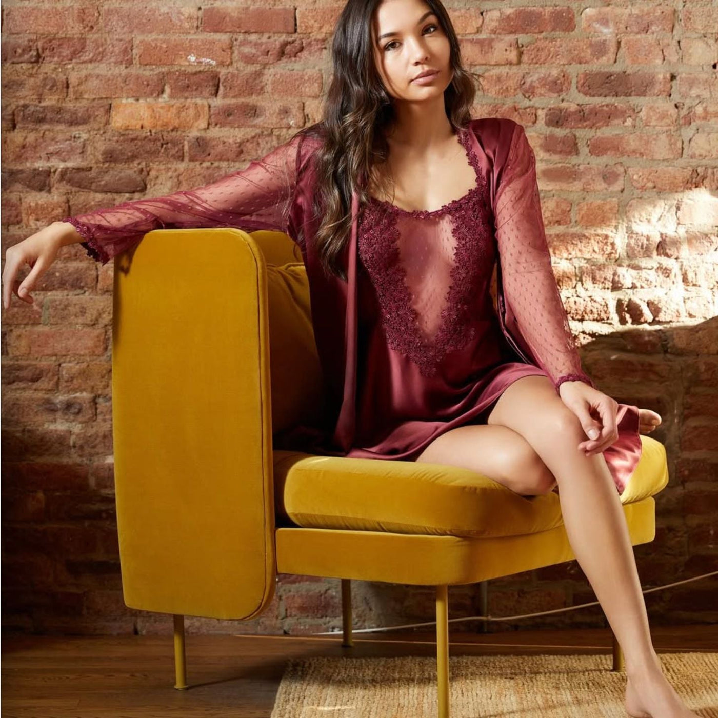 Flora Nikrooz Showstopper Chemise 8060 in Wine-Loungewear-Flora Nikrooz-Wine-XSmall-Anna Bella Fine Lingerie, Reveal Your Most Gorgeous Self!