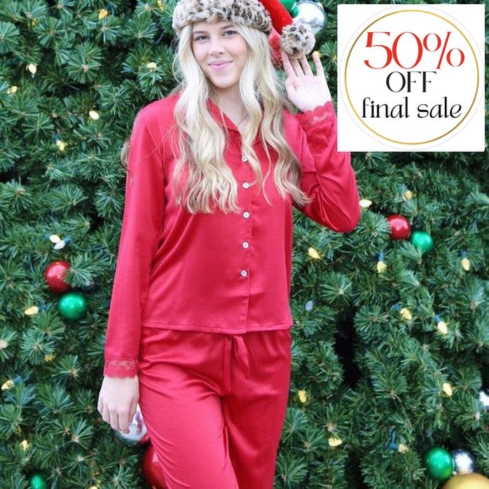 Flora Nikrooz Victoria Notch PJ Set Q81258-Loungewear-Flora Nikrooz-Red-XSmall-Anna Bella Fine Lingerie, Reveal Your Most Gorgeous Self!