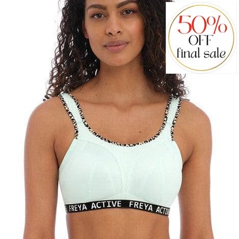 Freya Dynamic Pure Leopard Aqua Non Wired Sports Bra AC4014-Sports Bras-Freya-Aqua-34-D-Anna Bella Fine Lingerie, Reveal Your Most Gorgeous Self!
