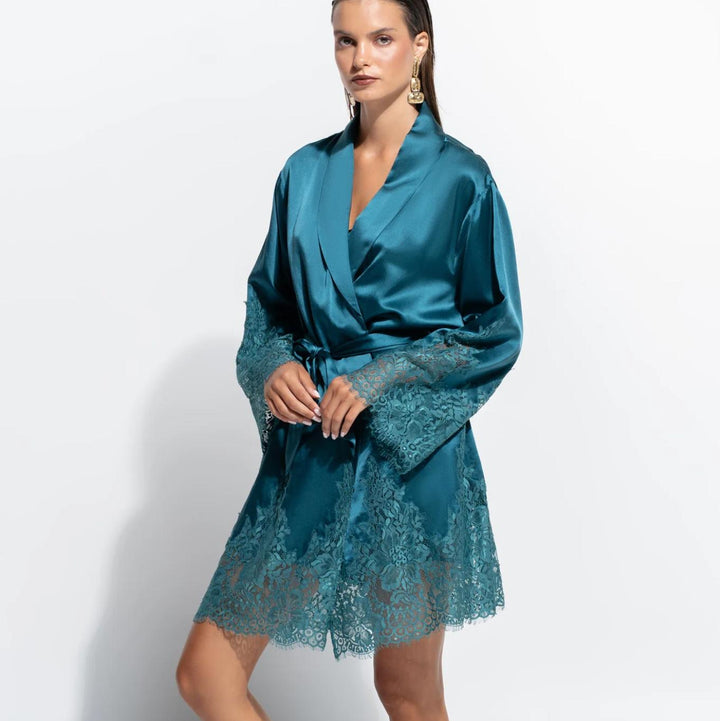 Ginia Bon Nuit Robe in Teal GCL601-Robes-Ginia-Teal-Small-Anna Bella Fine Lingerie, Reveal Your Most Gorgeous Self!