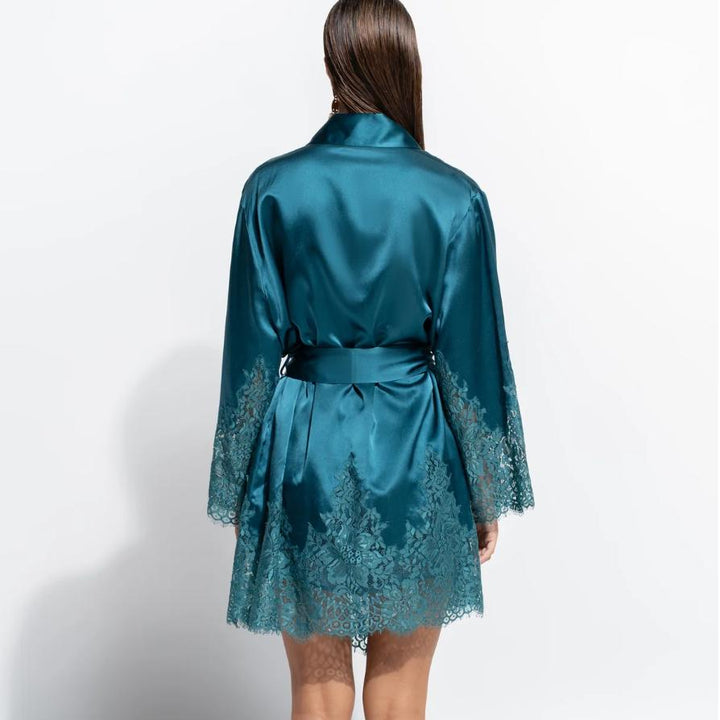 Ginia Bon Nuit Robe in Teal GCL601-Robes-Ginia-Teal-Small-Anna Bella Fine Lingerie, Reveal Your Most Gorgeous Self!