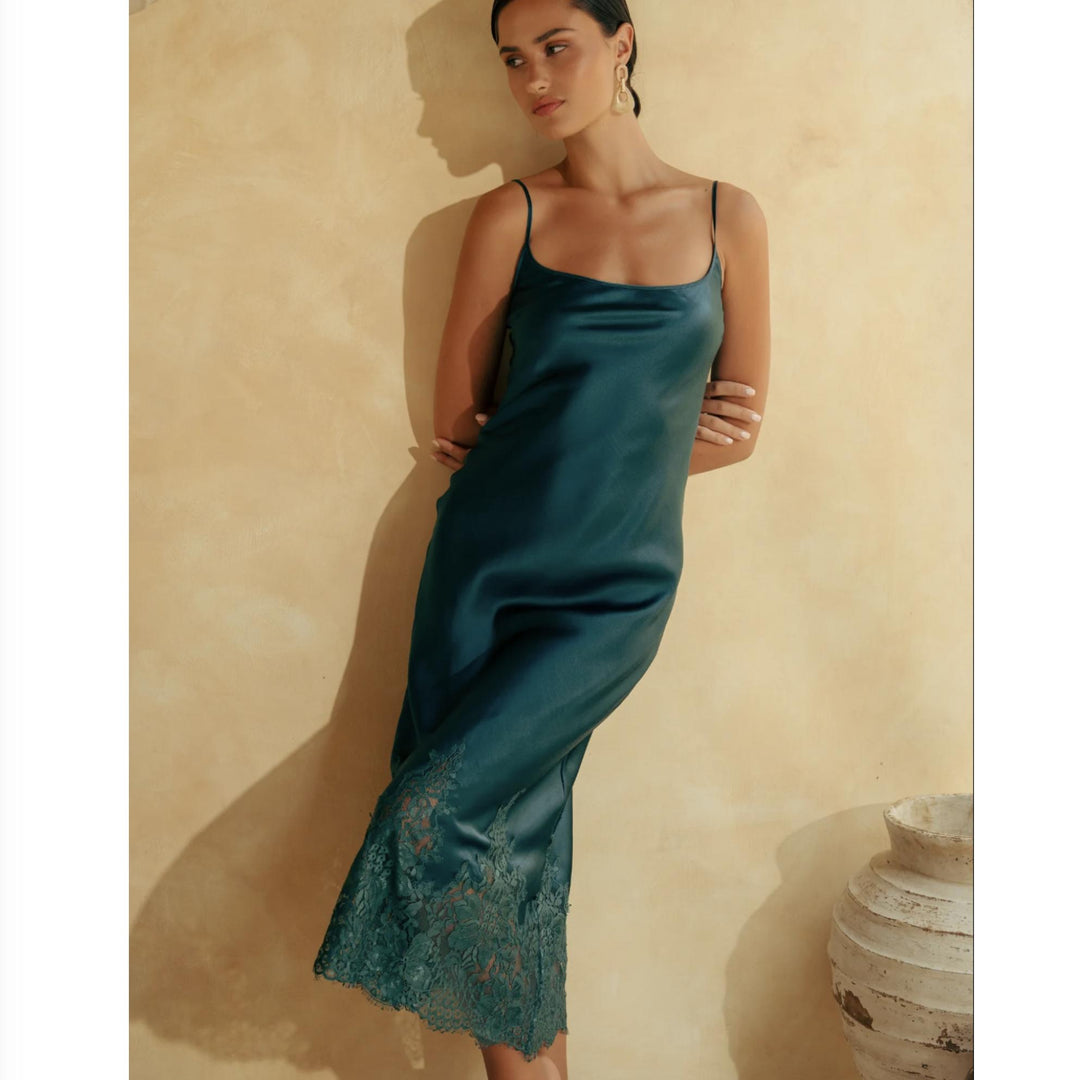 Ginia Bon Nuit Slip in Teal GCL302-Robes-Ginia-Teal-XSmall-Anna Bella Fine Lingerie, Reveal Your Most Gorgeous Self!