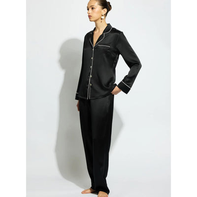 Ginia Fine Finishes Pyjama in Black/Creme Piping GBS501-Loungewear-Ginia-Black with Creme Piping-XSmall-Anna Bella Fine Lingerie, Reveal Your Most Gorgeous Self!