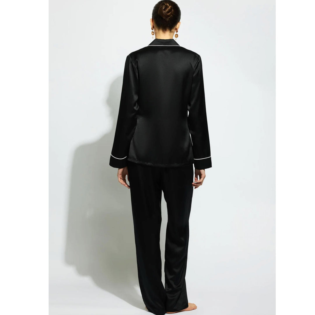 Ginia Fine Finishes Pyjama in Black/Creme Piping GBS501-Loungewear-Ginia-Black with Creme Piping-XSmall-Anna Bella Fine Lingerie, Reveal Your Most Gorgeous Self!