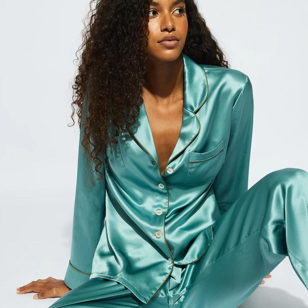 Ginia Fine Finishes Pyjama in River GBS501-Loungewear-Ginia-River-Small-Anna Bella Fine Lingerie, Reveal Your Most Gorgeous Self!