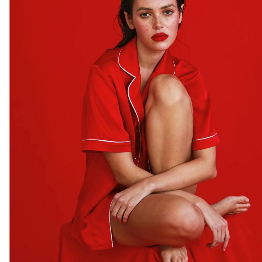 Ginia Fine Finishes Short Pyjama in Chilli Red GFFS503-Anna Bella Fine Lingerie-Chili Red with Candy Pink-Small-
