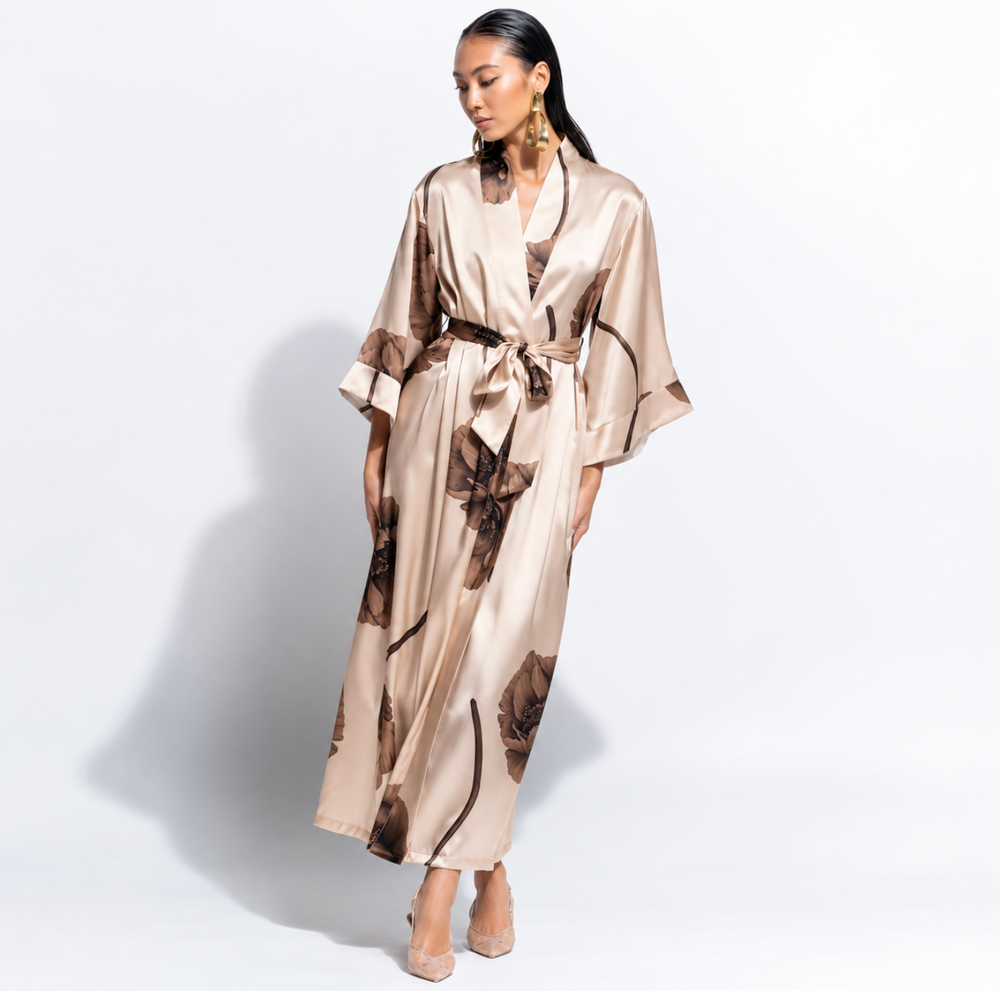 Ginia Fine Finishes Silk Robe in Blossom Print GLR601P-Robes-Ginia-Bloom Print-XSmall-Anna Bella Fine Lingerie, Reveal Your Most Gorgeous Self!