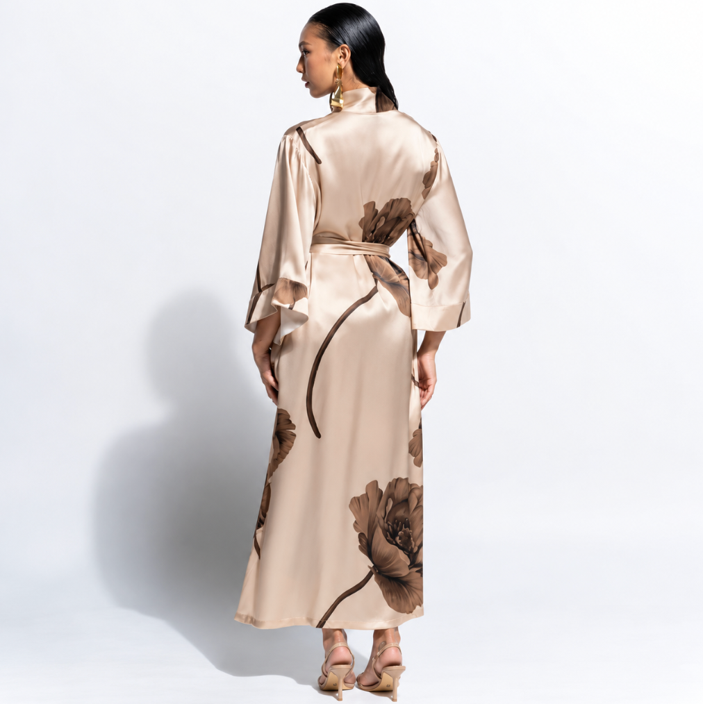 Ginia Fine Finishes Silk Robe in Blossom Print GLR601P-Robes-Ginia-Bloom Print-XSmall-Anna Bella Fine Lingerie, Reveal Your Most Gorgeous Self!