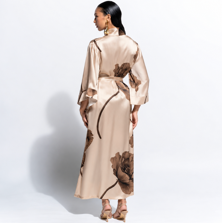 Ginia Fine Finishes Silk Robe in Blossom Print GLR601P-Robes-Ginia-Bloom Print-XSmall-Anna Bella Fine Lingerie, Reveal Your Most Gorgeous Self!