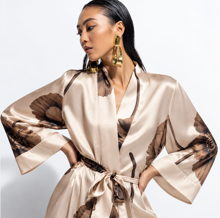 Ginia Fine Finishes Silk Robe in Blossom Print GLR601P-Robes-Ginia-Bloom Print-XSmall-Anna Bella Fine Lingerie, Reveal Your Most Gorgeous Self!