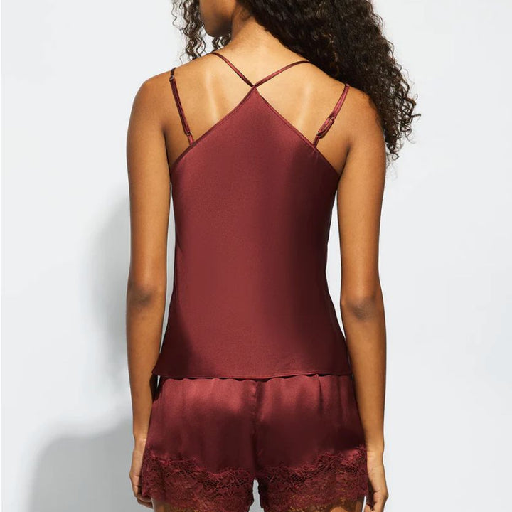 Ginia Layla Silk &amp; Lace Cami/Short Set in Ruby Red GSL201/GBS101-Loungewear-Ginia-Emerald-XSmall-Anna Bella Fine Lingerie, Reveal Your Most Gorgeous Self!