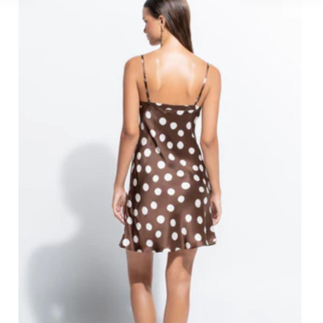 Ginia Samsara Polka Dot Silk Chemise GBS302P-Sleepwear-Ginia-Brown Polka Dot-XSmall-Anna Bella Fine Lingerie, Reveal Your Most Gorgeous Self!