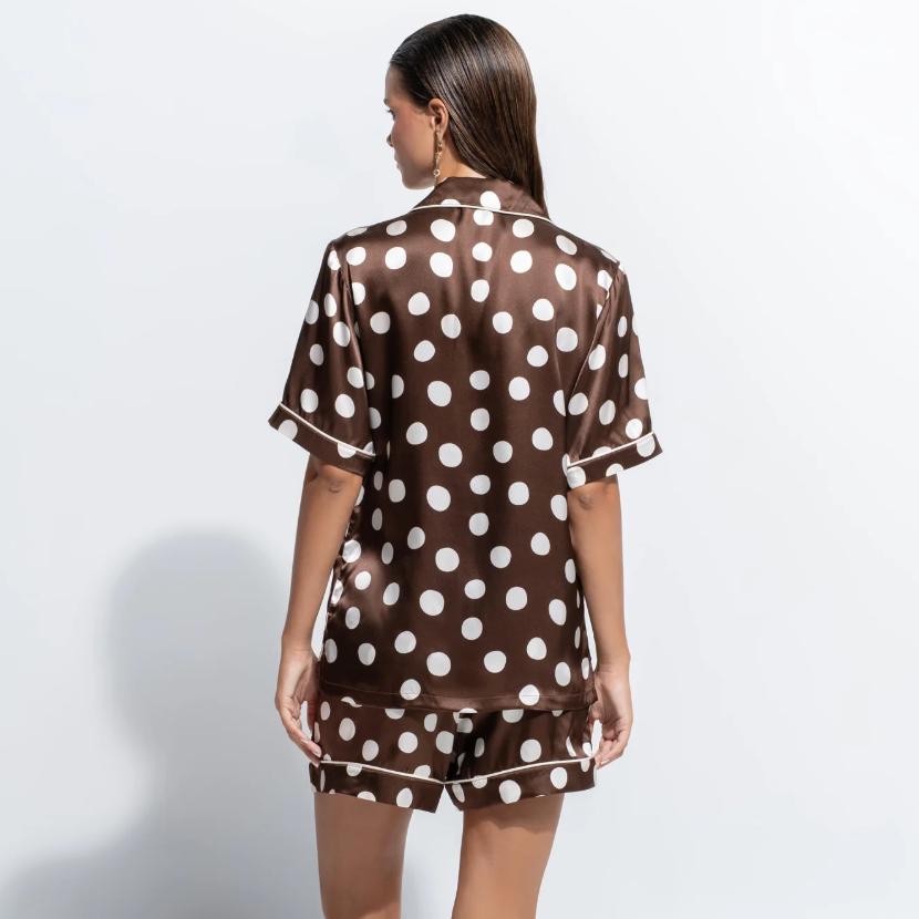 Ginia Samsara Silk Short PJ Set GFFS503-Sleepwear-Ginia-Brown Polka Dot-XSmall-Anna Bella Fine Lingerie, Reveal Your Most Gorgeous Self!