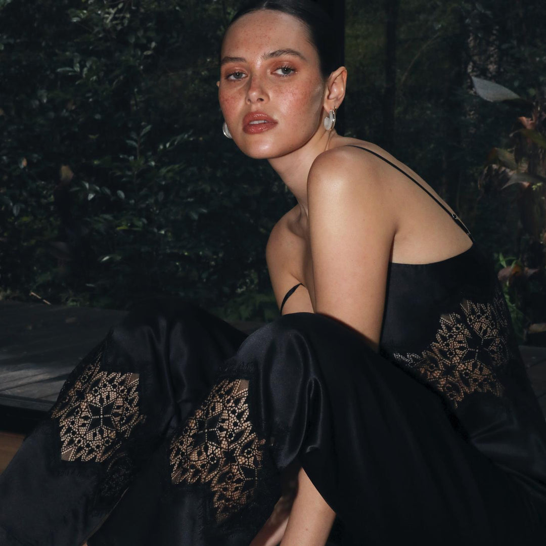 Ginia Siena Cami Pant Set GLG201701 in Black-Sleepwear-Ginia-Black-Small-Anna Bella Fine Lingerie, Reveal Your Most Gorgeous Self!
