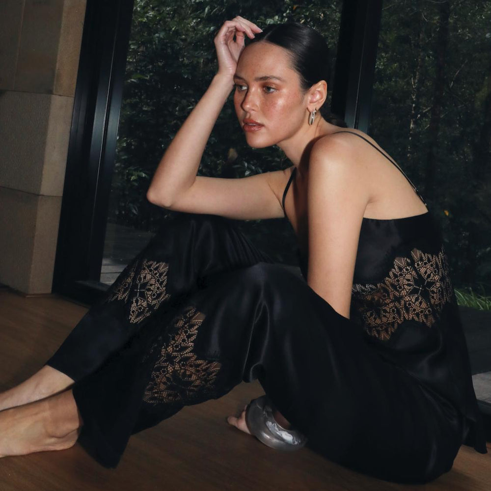 Ginia Siena Cami Pant Set GLG201701 in Black-Sleepwear-Ginia-Black-Small-Anna Bella Fine Lingerie, Reveal Your Most Gorgeous Self!