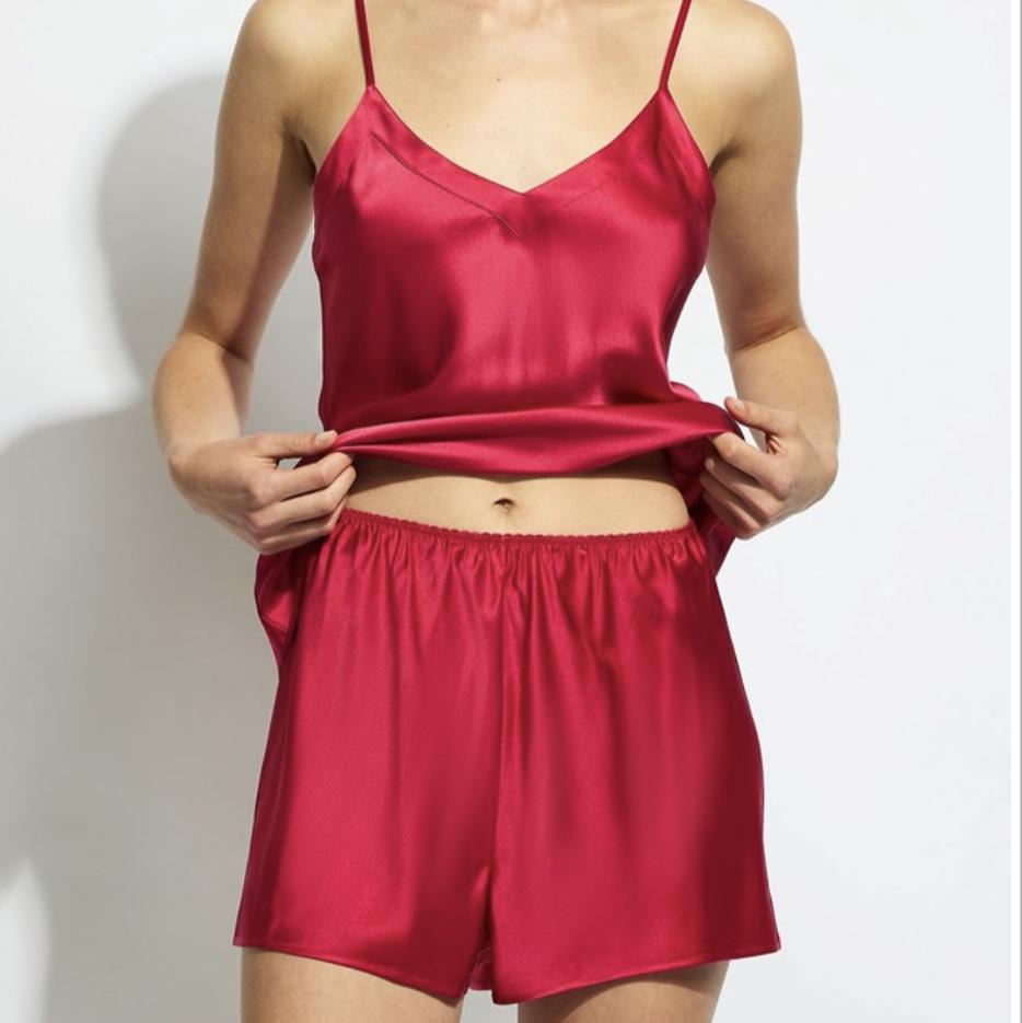 Ginia Silk Cami / French Knicker Set GBS201-Loungewear-Ginia-Ruby-Small-Anna Bella Fine Lingerie, Reveal Your Most Gorgeous Self!